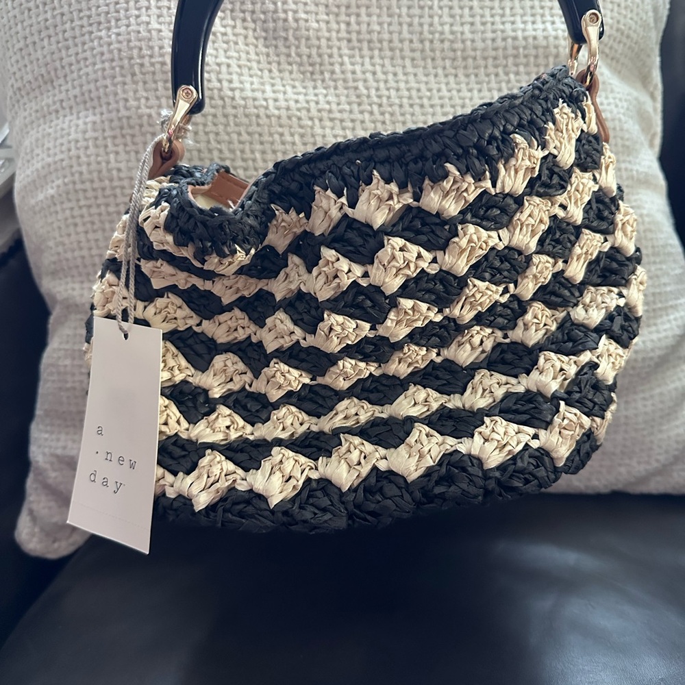 A New Day Black and Tan Woven Shoulder Bag
